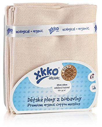 XKKO - Mullwindeln - 100% Bio-Baumwolle - Birds Eye - 60x60 cm - 5 Stück