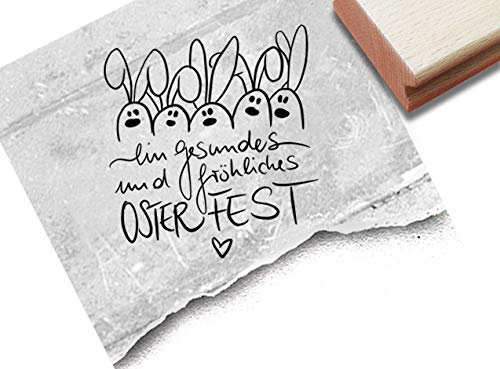 Stempel Osterstempel Ein gesundes und fröhliches Osterfest, mit Hasen- Textstempel Ostern Karten Geschenkanhänger Osterdeko Scrapbook - zAcheR-fineT (groß 52 x 55 mm)