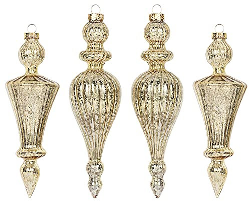 KI Store weihnachtskugeln Gold Glas 4 Stücke Ornamente für Weihnachtsbaum Christbaumkugeln Glas Weihnachtsdekoration Kugeln (Champagner)