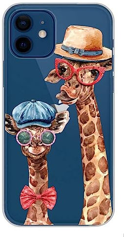 1001coques Coque Compatible avec Apple iPhone 12 - Housse Fine en Silicone Transparente - Design Funny Girafe