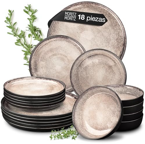 Moritz & Moritz VIDA Geschirrset 6 Personen Beige 18-tlg. - Modernes Porzellan Geschirr Set - Kratz-, Mikrowellen- & Spülmaschinenfest, Essgeschirr, Tafelservice, Kombiservice 6 Personen