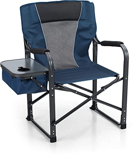 LET’S Camp Übergroßer klappbarer Regiestuhl, Strapazierfähiger Campingstuhl mit Beistelltisch, Getränkehalter, Kühltasche für Picknick, Wandern, Angeln, bis zu 160 kg
