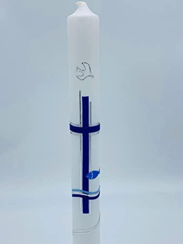 Taufkerze Kommunionkerze Blau/Silber inkl. Beschriftung / Personalisierung / Kommunion / Taufe / Handarbeit
