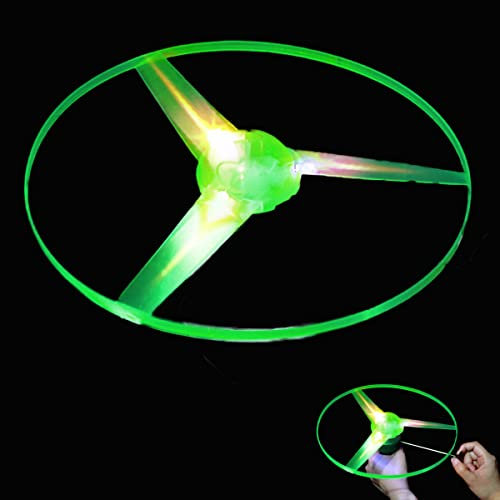 XiXiRan Platillo Volador Juguete, Flying Spinner UFO, Libélula Bambú Disco Volador, Volador Luminoso Niños, Helicóptero Volador Cuerda Adecuado para Jugar de Noche (Verde)