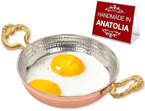 Hakan Copper Egg Pan for Cooking | Handmade Small Frying Pan | Hammered Skillet with Double Handles for Omelette | Authentic Kitchen Cookware & Copper Gifts Idea, 5.5” (14 cm)