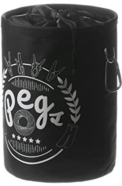 Bepilesto Large Peg Bag Waterproof with Draw String, Hanger Clips Hanging Snap Hook for Outdoor Use Black