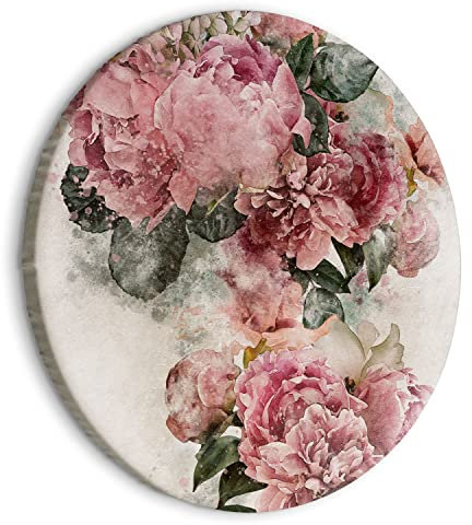 murando - runde Bilder Blumen Pfingstrosen 60x60 cm Leinwandbild 1 tlg Kunstdruck modern Wandbilder XXL Wanddekoration Design Wand Bild Päonie Natur Vintage rosa beige b-C-10136-bc-a