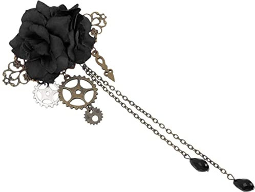 Steampunk Haarspangen Mit Quasten Kette Rose Blume Haarspange Vintage Halloween Kopfschmuck Goth Gothic Haarschmuck Für Frauen Mädchen Halloween Haarschmuck Halloween Cosplay Kopfschmuck Schwarz