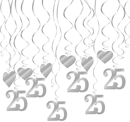 18 Stück 25 Deko Silberhochzeit Silber Wirbel Dekorationen 25 Girlanden Hängedeko für Hochzeitsdekoration, Jubiläumsdekoration