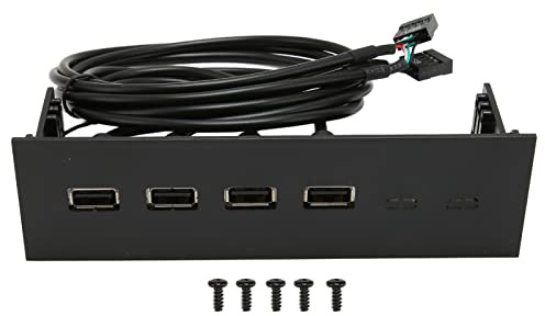 Bewinner USB 2.0 HUB 5,25 Zoll Interne Frontplatte aus Metall, Multifunktionale 4-Ports 19-polige Frontplatte für Optisches Laufwerk für 5,25-Zoll-PC-Computergehäuse