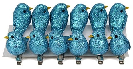 JAWSEU Vogel Dekorative Figuren, 12 Stück Vögel Deko mit Clip, Glitzer Künstliche Vögel Deko Mini Künstliche Simulation Schaum Vogel für Haus Garten