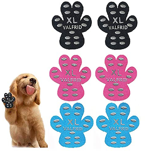 VALFRID Anti-Rutsch Pfotenschutz für Hunde 48 Stücke,Selbstklebende Silikon-Gel Beständig rutschfest Traktion Hund Schuhe Hundeschuhe Hundesocken Ersetzen Mehrfarbig XL