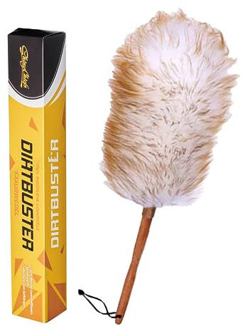 ShinyChiefs Dirt Buster - Staubwedel zur Reinigung von Displays & Armaturen - Langer Staubwedel aus Lammwolle zum Entfernen von Staub und leichten Verschmutzungen, ideal zur Vorreinigung, 32cm