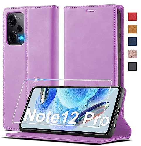 Handyhülle für für Xiaomi Redmi Note 12 Pro 5G Hülle, für Xiaomi Poco X5 Pro 5G Leder [Mit Schutzfolie]Klapphülle für Redmi Note 12 Pro 5G Hülle Leder Klappbar Flip Wallet Case Note 12 Pro Schutzhülle