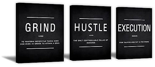 ZHONGYUTONG 3 Stück Inspirierende Leinwand Wandbild Grind Hustle Execution Kunstdruck Poster Motivierende Unternehmer Gemälde Positive Zitate Wanddekoration Geschenk (30x40cmx3 Teilig, Gerahmt)