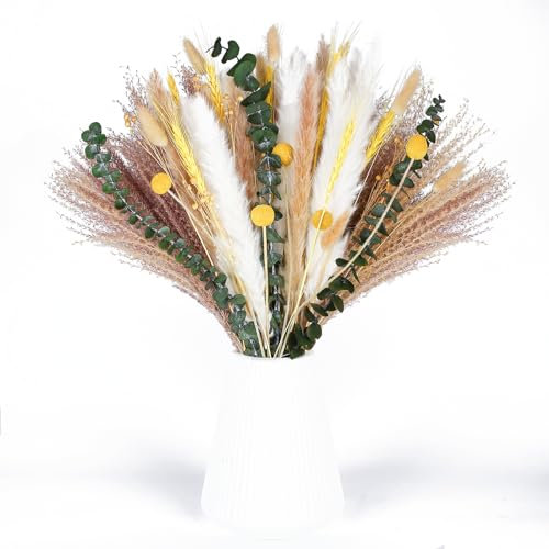 RORTEXTFES Pampasgras Deko 88 Stück Trockenblumenstrauß, Flauschige Getrocknete Blumen Trockenblumen Eukalyptus für Boho Wohnzimmer Schlafzimmer Gartenhaus Blumen Arrangements Heim Decor