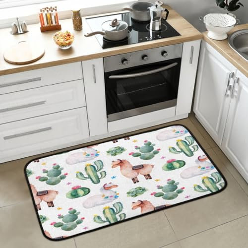 Mularoka Divertente tappeto da cucina con cactus in alpaca, antiscivolo, assorbente, imbottito, anti-fatica, lavabile, per la parte anteriore del lavandino, 50,8 x 99,1 cm