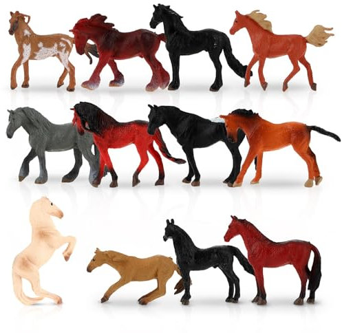 12 Stück Pferde Tiere-Figuren Set,Mini Pferde Figuren,Pferde Figuren Spielzeug,Tierfiguren Sammlung Pferde Spielzeug,Realistische Pferd Tierfiguren Pädagogisch Pferde für Kinder Lernspielzeug Spielen