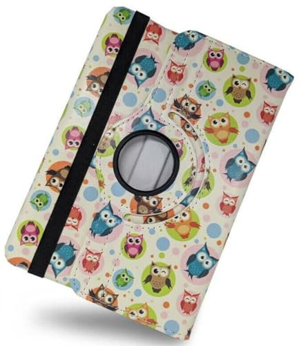 360 Rotating Leather Case Cover For Amazon Fire 7 Tablet (2015), (2017), (2019) Owls