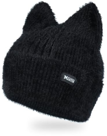 ZSYTF Modische Mütze mit Katzenohren für Damen, Strickmütze, Anime-Ohr, warme Mütze, Outdoor-Skimütze, Mädchen, winddichte Kopfbedeckung, BK, Einheitsgröße