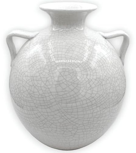 SICILIA BEDDA CAPACI Amphore Vase mit Griffen aus hochwertiger Keramik, antikes Weiß mit Crackle-Effekt, mit 3 Größenoptionen (1 Stück) – mittelgroß