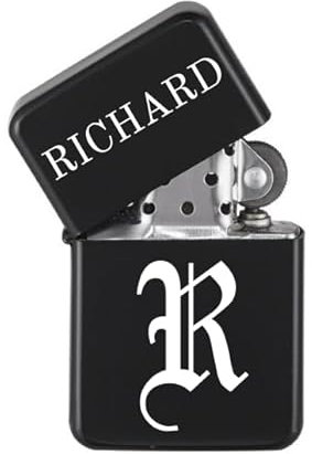 Feuerzeug personalisiert mit Gravur | Personalisierte Geschenke Männer | Geschenk für Freund | Benzinfeuerzeug mit Initialien in schwarz