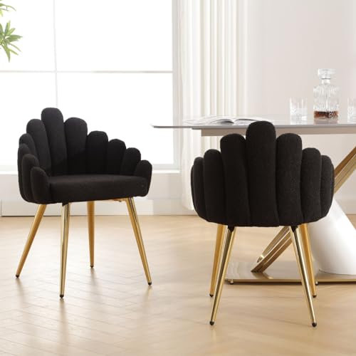 Wahson Lot de 2 Chaises Salle à Manger en Fausse Fourrure, Chaises de Salle à Manger avec Pied Doré Chaise Salle à Manger Design, Chaise de Cuisine avec Coussin Épais pour Salle à Manger/Cuisine, Noir
