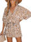 CUPSHE Damen Jumpsuit V-Ausschnitt Kurzarm Strampler Leopardenmuster Weites Bein Kurz Overall mit Gürtel Casual Lose Playsuit Kaffee L