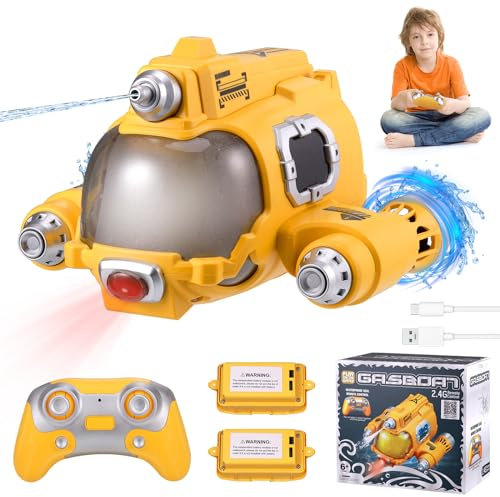Wyxron Barco Teledirigido, Lancha Teledirigida con Luz y Función Pulverización, Barcos RC de 2,4 GHz para Piscinas y Lagos, Teledirigido Juguete de Agua de Verano, Regalos de para Niños y Niñas