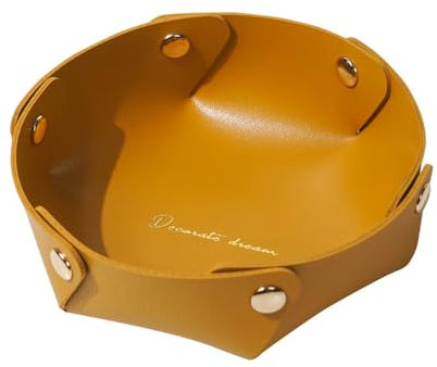 Buer Homie Foldable and Serving Tray, PU Leather Storage Organizer (Yellow, S)