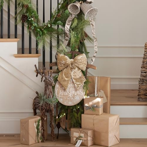 KI Store 2 Stuck Weihnachten Schleifen Champagner XL Weihnachtsschleife Champagner groß 41cm aus Samt, Schleifen & Bänder Baumschmuck