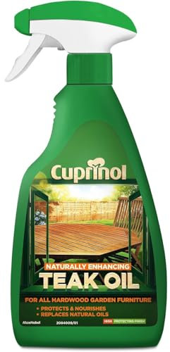 AMK® Cuprinol Natural Enhancing Teak Oil Spray Clear 500ml Protection Anti Weathering Nourishment Outdoor Wood Care Restoration Replenishing Restore Garden Furniture