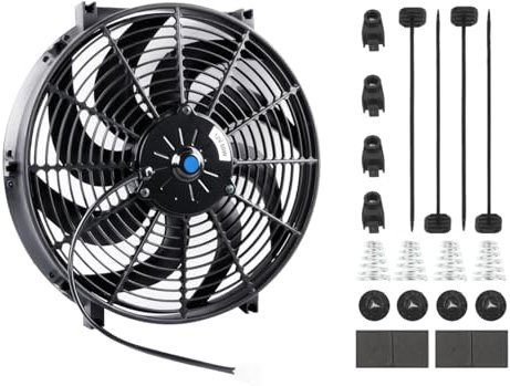 OHOB-COOL Universal 14 Inch Electric Radiator Fan 12 Cooling Slim fans 12V Push/Pulll Wide S-Curved 10 Blades+ Mounting Kit