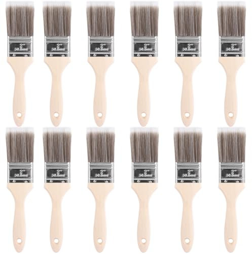 APACALI 12 PCS 2 Inch Paint Brushes, Wooden Handle Paint Brush, Chip Paint Brushes, Paint Brushes Decorating Set, Cutting in Brush for Paint, Stain, Varnish, Glue and Home DIY