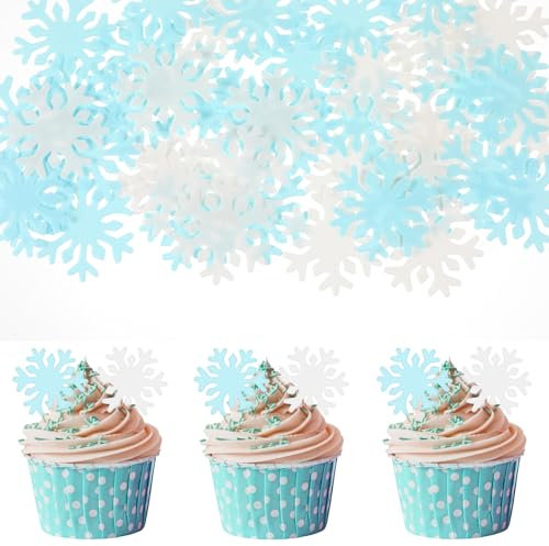 50 Stück Schneeflocke Tortendeko, Abeillo Blau Weiß Schneeflocken, Essbare Kuchen Topper, WInter Kuchen Dekoschneeflocke Dekorationen für Kinder, Weihnachten, Geburtstag, Thanksgiving
