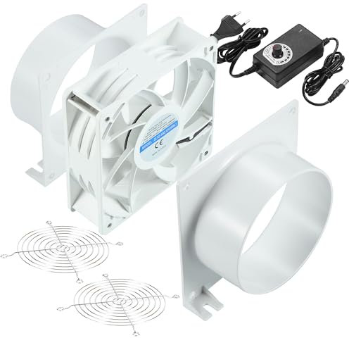 DC12V Rohrventilator, Lüfter 12V Abluftventilator ⌀100mm Axiallüfter mit 0~100% Regler, Kanaladapter, Netze für 3D-Laser, Spritzkabine, Growzelt DIY