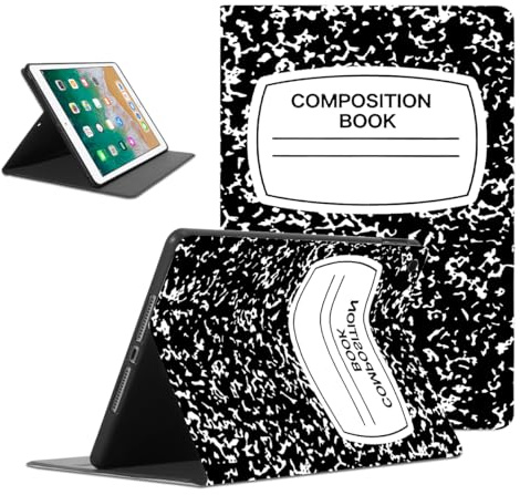 RUMDEY Custodia a libro CompositionBook per iPad 2018 / iPad 6a generazione - Estetica sottile e morbida TPU posteriore auto wake/sleep modello sottile in pelle leggera custodia protettiva per bambini