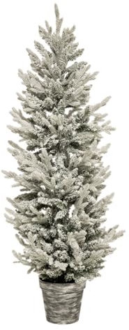 Feeric Christmas Künstlicher Weihnachtsbaum, grün beflockt, weiß und glitzernd, in einem silbernen Topf, Höhe 150 cm