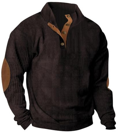 Chdirnely Sweatshirts for Men UK Corduroy Shirts Jumpers Stand Collar Long Sleeve Tops Button Up Pullover Thermal Sweaters Country Sweatshirt Mens Fashion Clothes