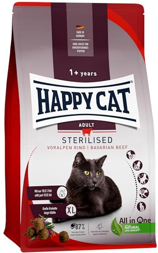 Happy Cat Sterilised Adult Voralpen Rind M - Trockenfutter für sterilisierte Katzen und Kater - 4 kg