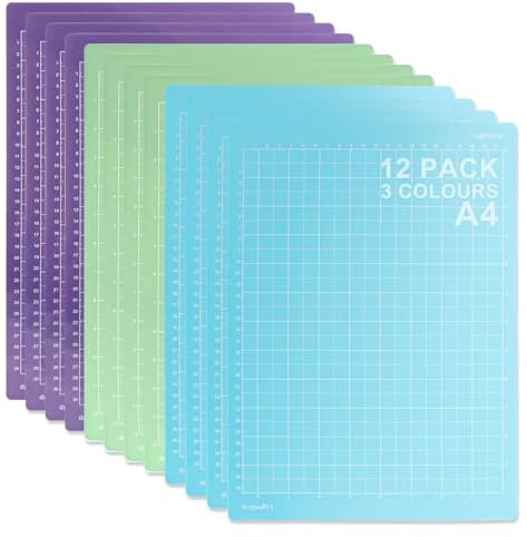 SHUESS 12 Pack A4 Schneidematte – 35,3 x 24,1 cm Schneidematte – rutschfeste Näh-Schneidebrett Bastelmatte zum Nähen, Basteln, Quilten, Scrapbook (mit Lineal, 3 Farben)