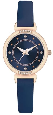 NUOVO Damenuhren Blau Leder Damenuhren Rose Gold Gehäuse Elegante einfache Uhr Kristall Diamantuhr Analoge Quarzuhren für Frauen