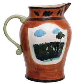 Creative Co-Op Handbemalter Steingut-Krug mit Naturszene, 3 l, mehrfarbig