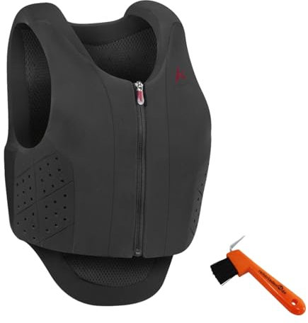 RL24 - Kinder Sicherheitsweste Safety Vest Ultra Fit Junior von Komperdell – Rückenprotektor mit Frontzip – Schwarze Protektorenweste – Schutzweste inkl. MagicBrush Edition – Gr. 164