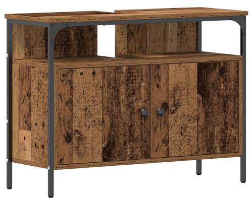 vidaXL Rustikaler Badezimmerwaschtisch Massivholz Altholz | Bequemes Design mit viel Stauraum, verwitterter Oberfläche, stylische Möbel für den Innenbereich, 80 cm lang, Pflege Lösung Dekor Mittel