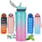 SEASEVEN 1L Water Bottle with Straw,Plastic Drinks Bottle,1 Litre Sports Water Bottles with Time Markings,Girls Boys Waterbottle Leak-Proof & Bpa-Free for Gym,Cycling, Office (Cyan-Pink)