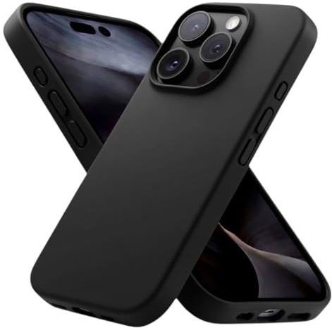 POINT&GO Funda iPhone 15 Pro con Logo Tecnología SoftArmor Silicona Color Negro | Fundas Antigolpes | Carcasa Ultrafina | Case Flexible Compatible con Apple 15 Pro, Anti-Impactos