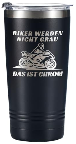 Onebttl Motorrad Geschenke für Männer Thermobecher - Biker werden nicht grau das ist Chrom - Kaffeebecher für Papa Opa 590ml