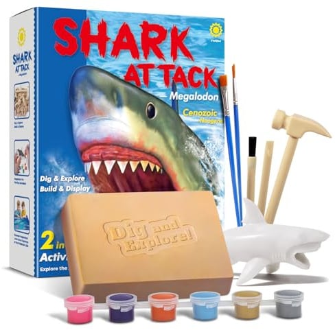 EGGBOX Megalodon Skelett Ausgrabungsset für Kinder – 2-in-1 Dig & Build Kit mit Graffiti-Mammut, Experimente für Kinder ab 6, Fossilien Paleontologie Experimente & Bastelset für Jungen Mädchen