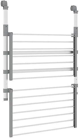 Percha de metal sobre la puerta, estante de secado retráctil de aluminio, tendedero plegable con amplias aplicaciones para balcón, baño o radiador